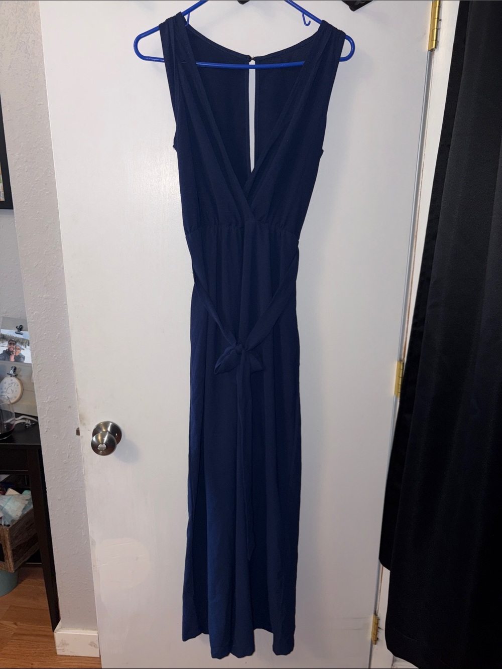 Classic Navy Sleeveless Wrap Maxi Dress